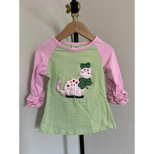 Boutique St Patricks Dinosaur Clover Pink/Green Ruffle Sleeve Shirt/Tunic